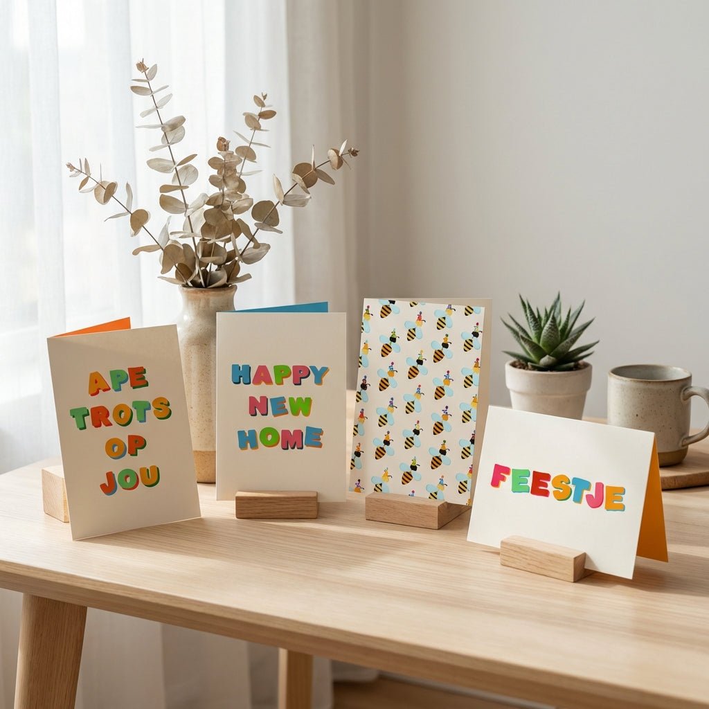 wenskaarten met teksten van studio bloos kleurrijk en speels maar ook minimalistisch