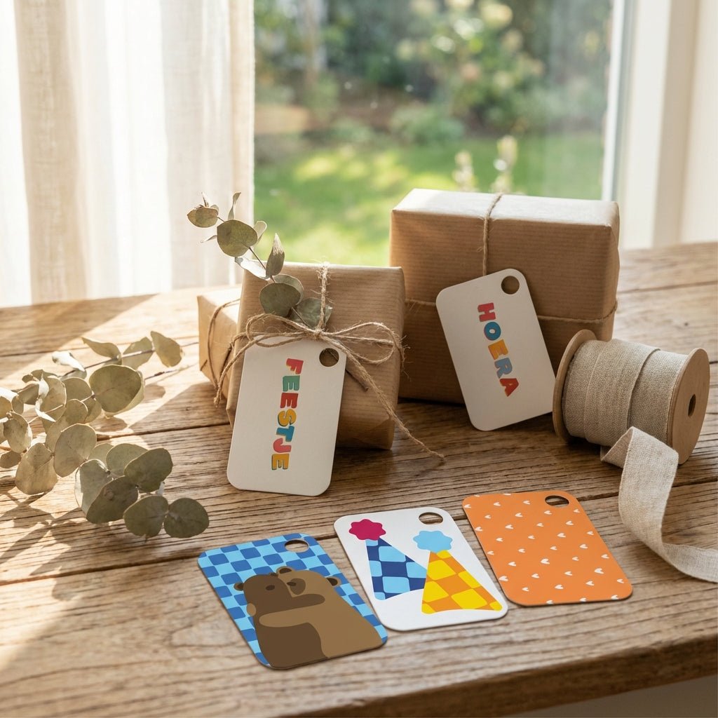 cadeaulabels giftlabels kaartjes voor aan cadeautje kleurrijk en minimalistisch