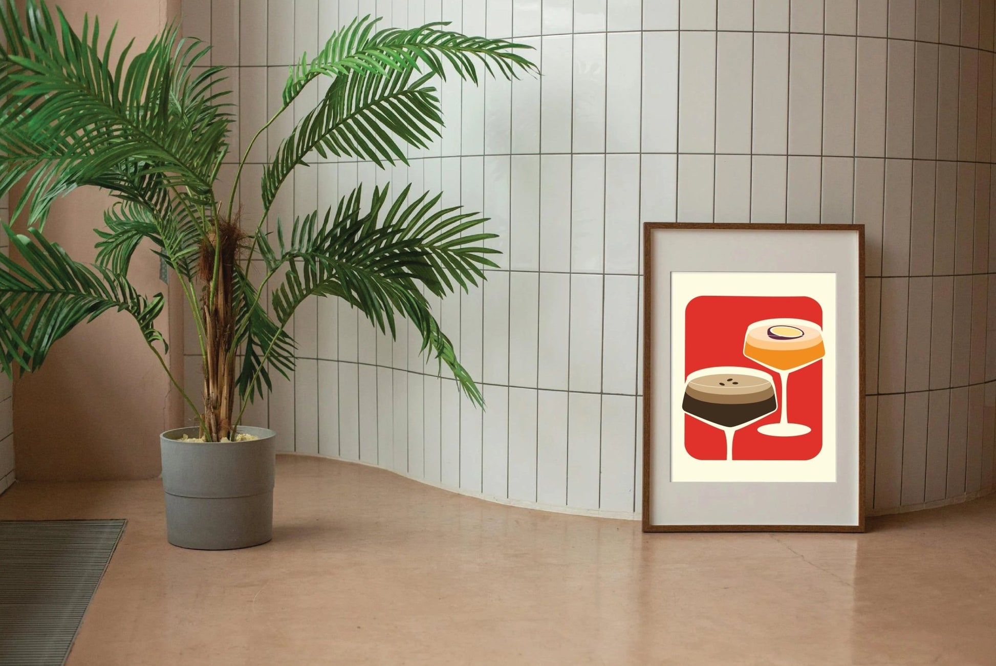 cocktails cocktail poster posters klein formaat kleine poster A4 martini cocktail espresso esma poma bruin koffie rood oranje grapefruit bonenmaling filtermaling filterkoffie koffiemachine posters drank alcohol genieten terras zomer gezellig plant tegels badkamer keuken kado cadeau 