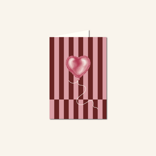 hartjes ballon roze rood strepen burgundy wenskaart postcard Nederland met envelop